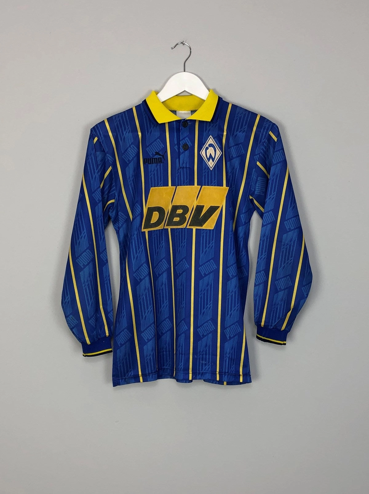 1995/96 WERDER BREMEN L/S AWAY SHIRT (XS) PUMA Knit Grid Mesh Durable Blend Fabric