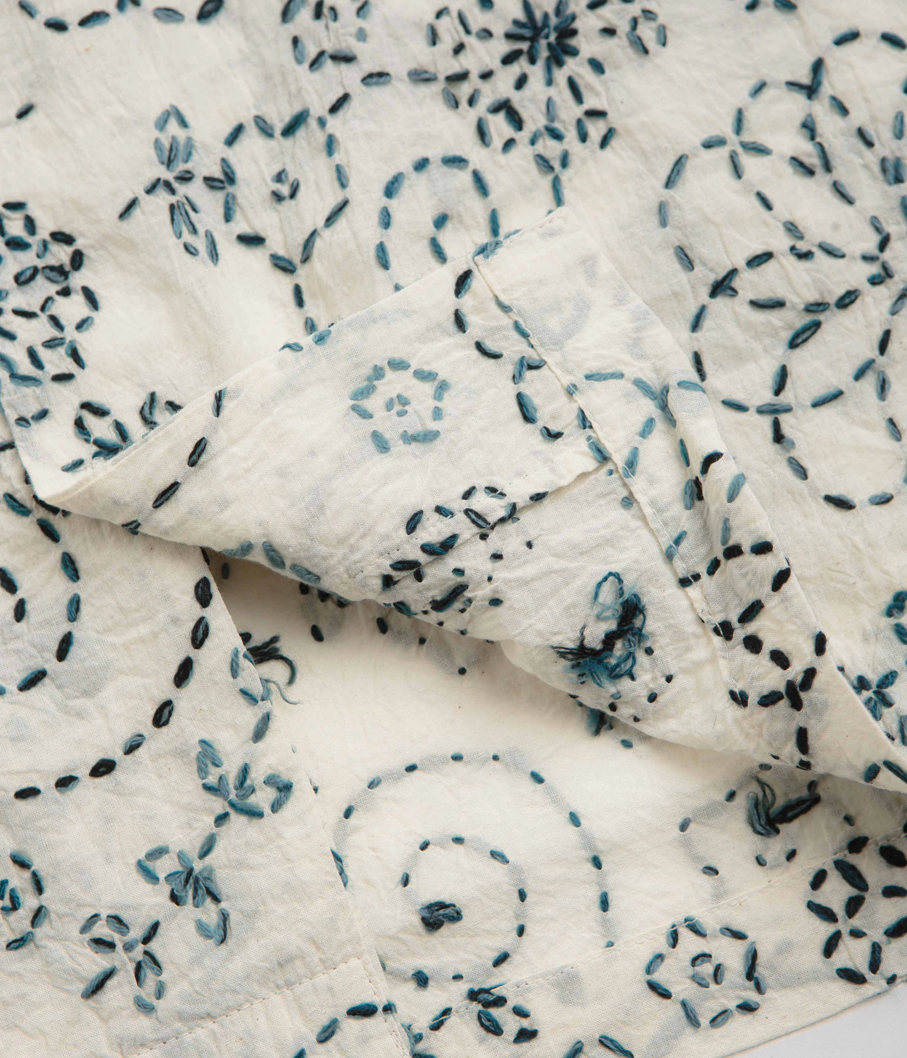 Ruffle Edge Universal Works Camp Shirt - Ecru Charcoal