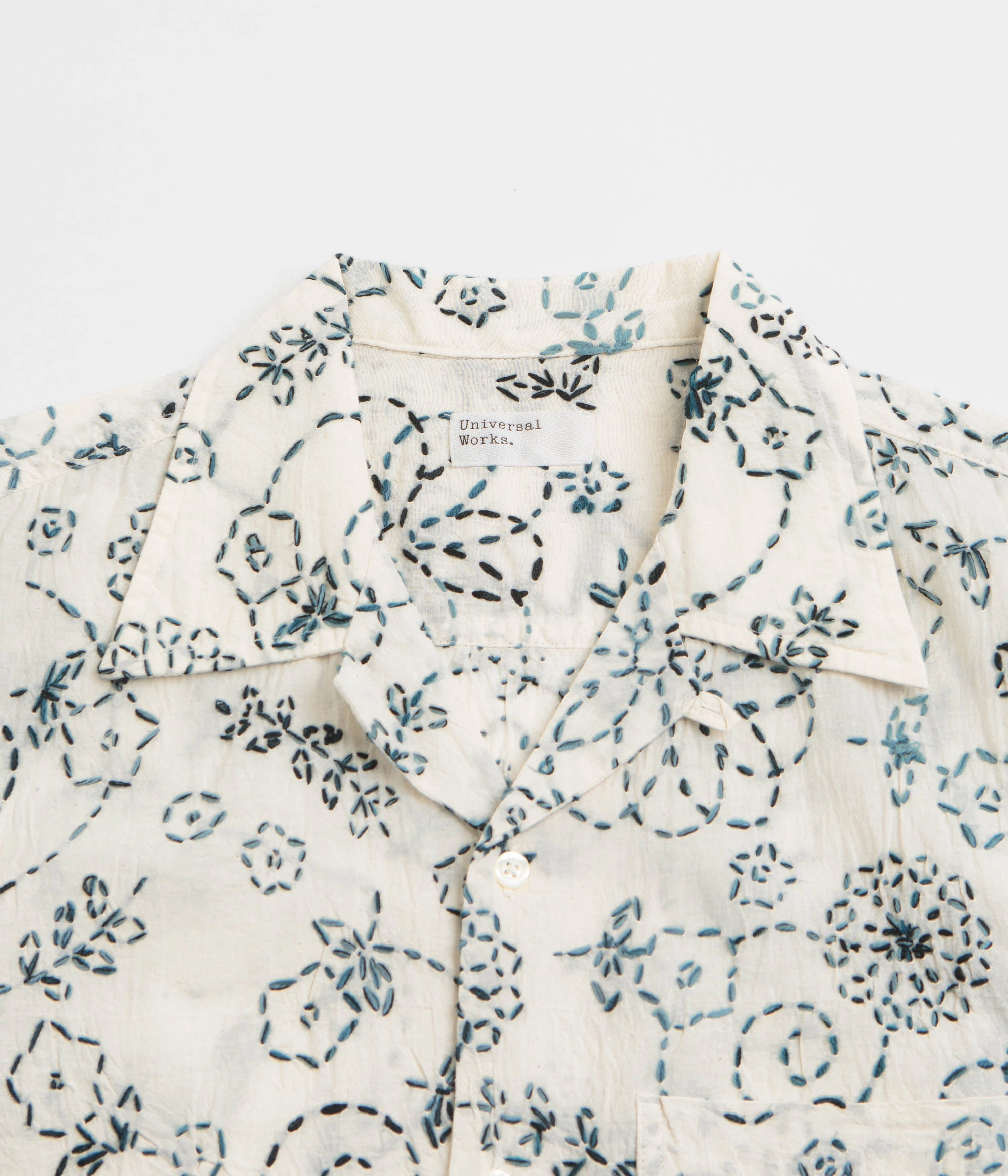 Chambray Fabric Universal Works Camp Shirt - Ecru Charcoal