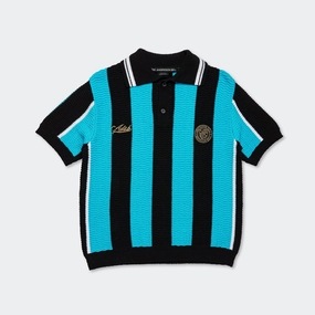 Stripe Soccer Polo Sweater - Black/Blue Relaxed Vibe