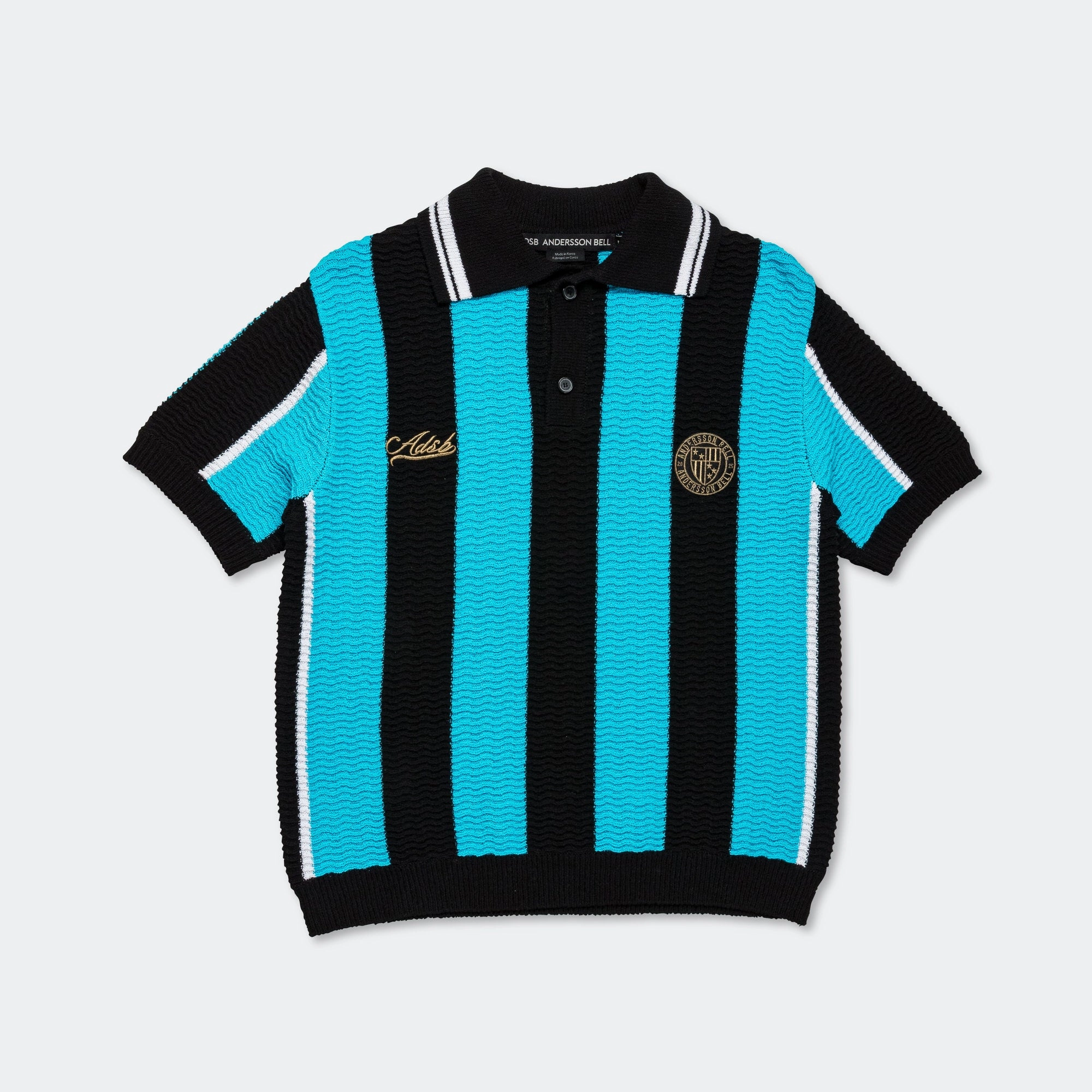 Stripe Soccer Polo Sweater - Black/Blue Relaxed Vibe