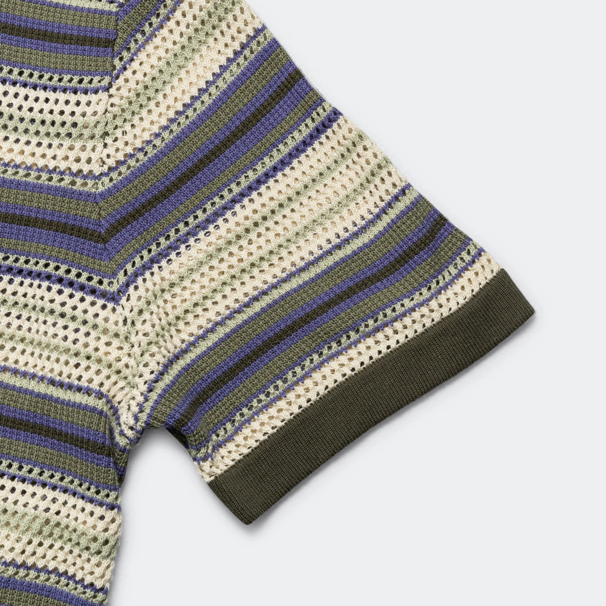 crew neck natural fiber Stripe SS Knit Polo - Ivory