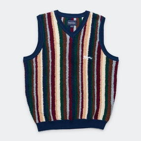 Striped Knit Vest - Navy Heat Retention Lining Fashion Forward
