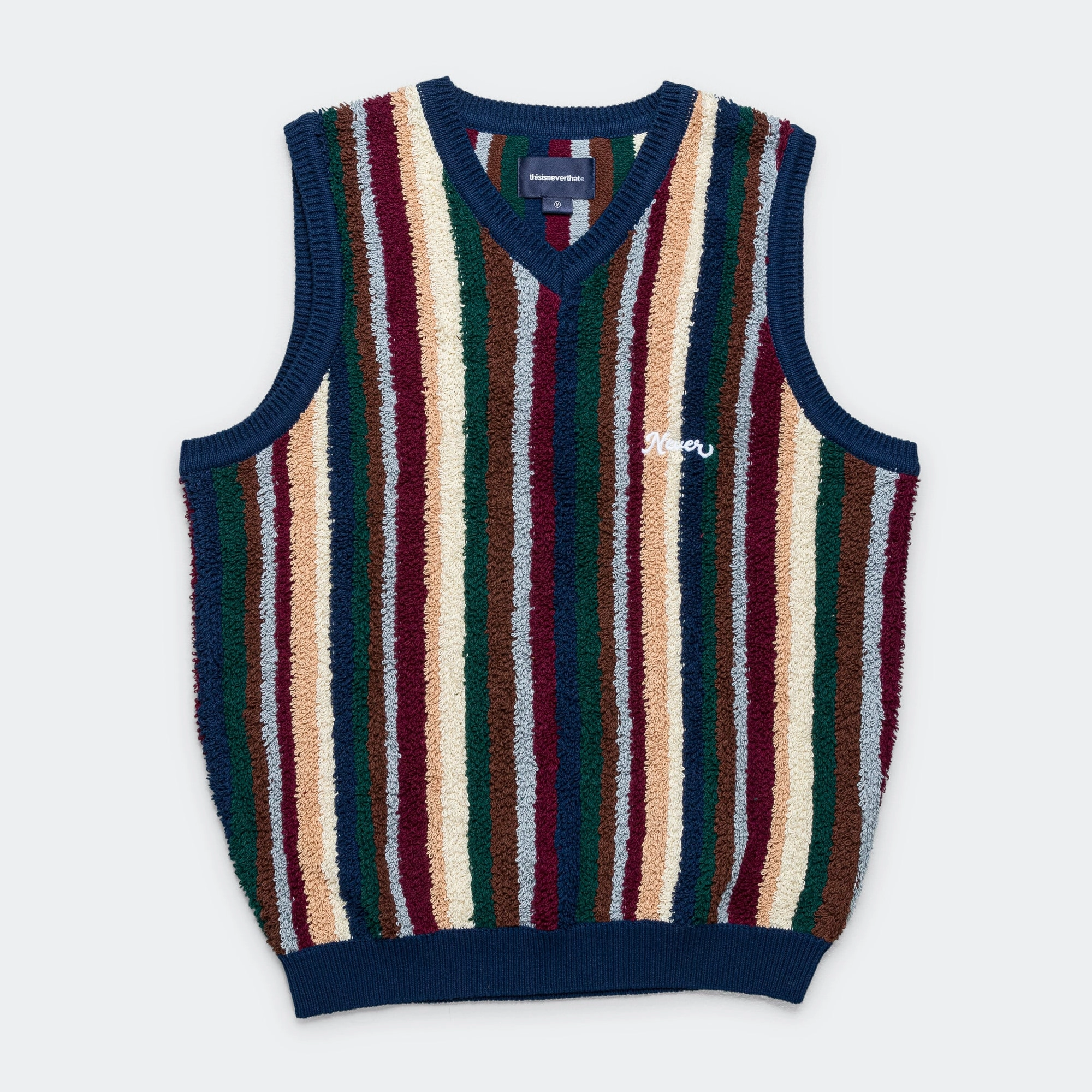 Striped Knit Vest - Navy Heat Retention Lining Fashion Forward