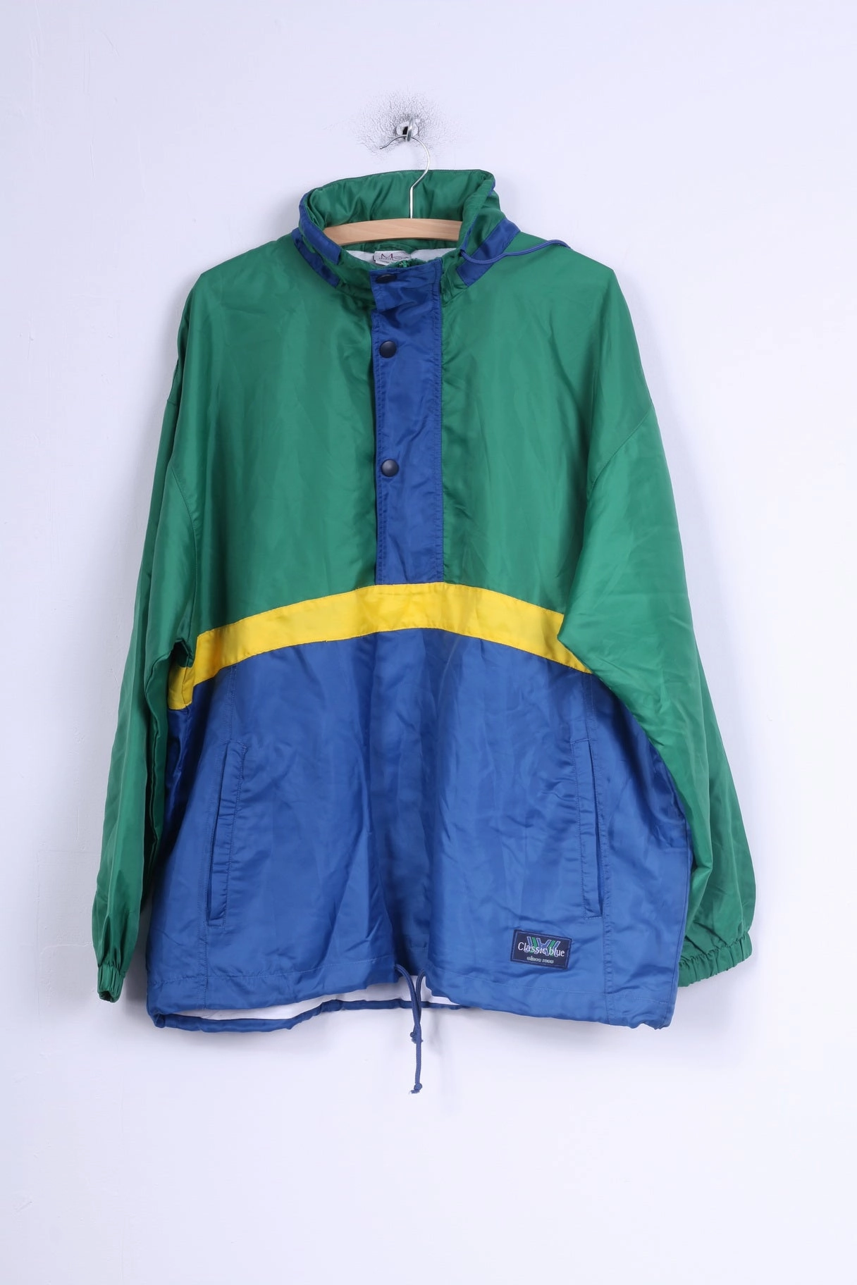 Non Bulky Silhouette Marcel Clair Mens L Jacket Pullover Nylon Green Hidden Hood Lightweight Top