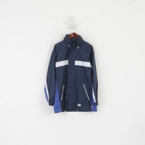 TCM Gear Men M Jacket Navy Nylon Waterproof Reflective Hidden Hood Zip Up Top Fast Zip