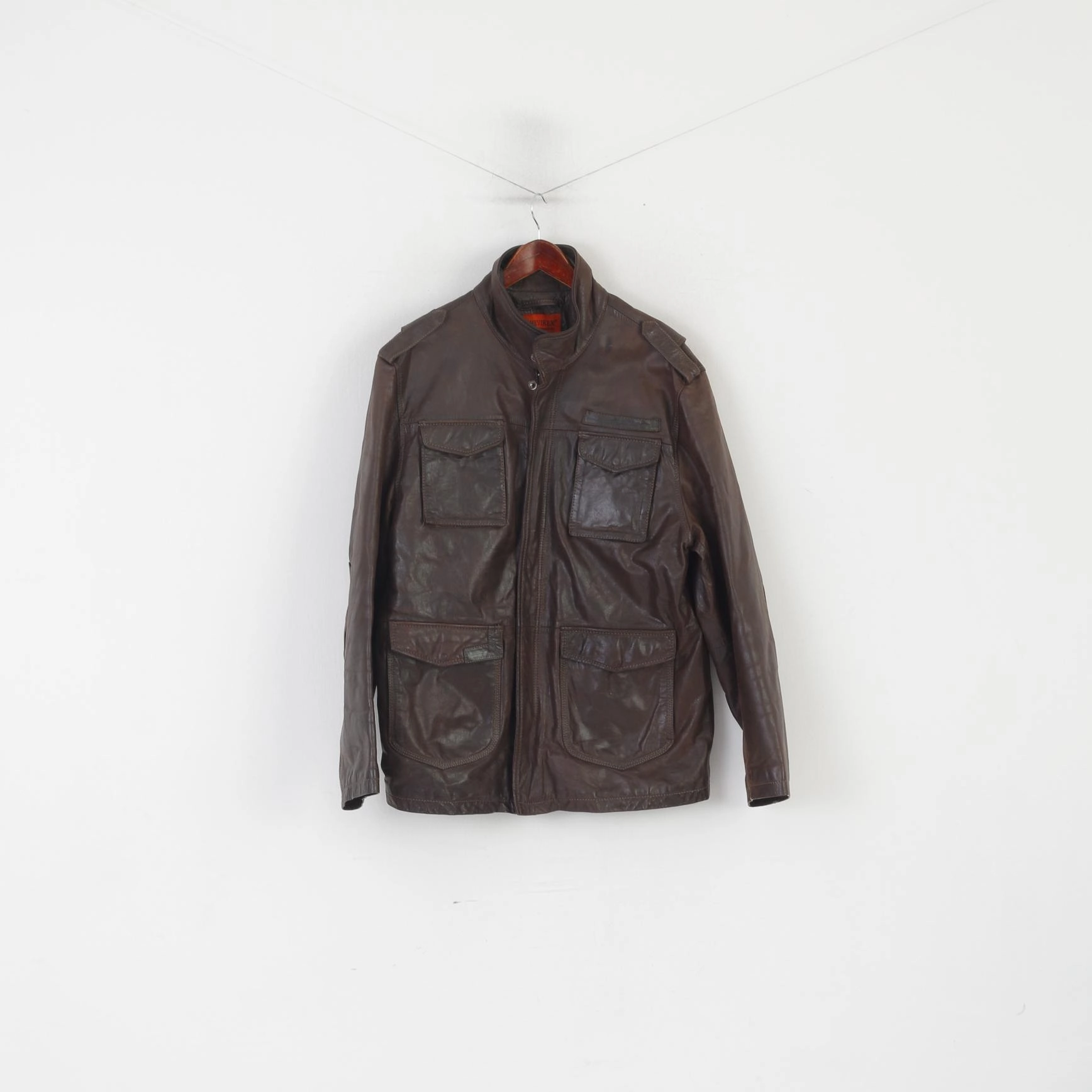 suitable for autumn festivals Chevirex Men 54 L Jacket Brown Leather Vintage Full Zipper Biker Jonny Bmont Top