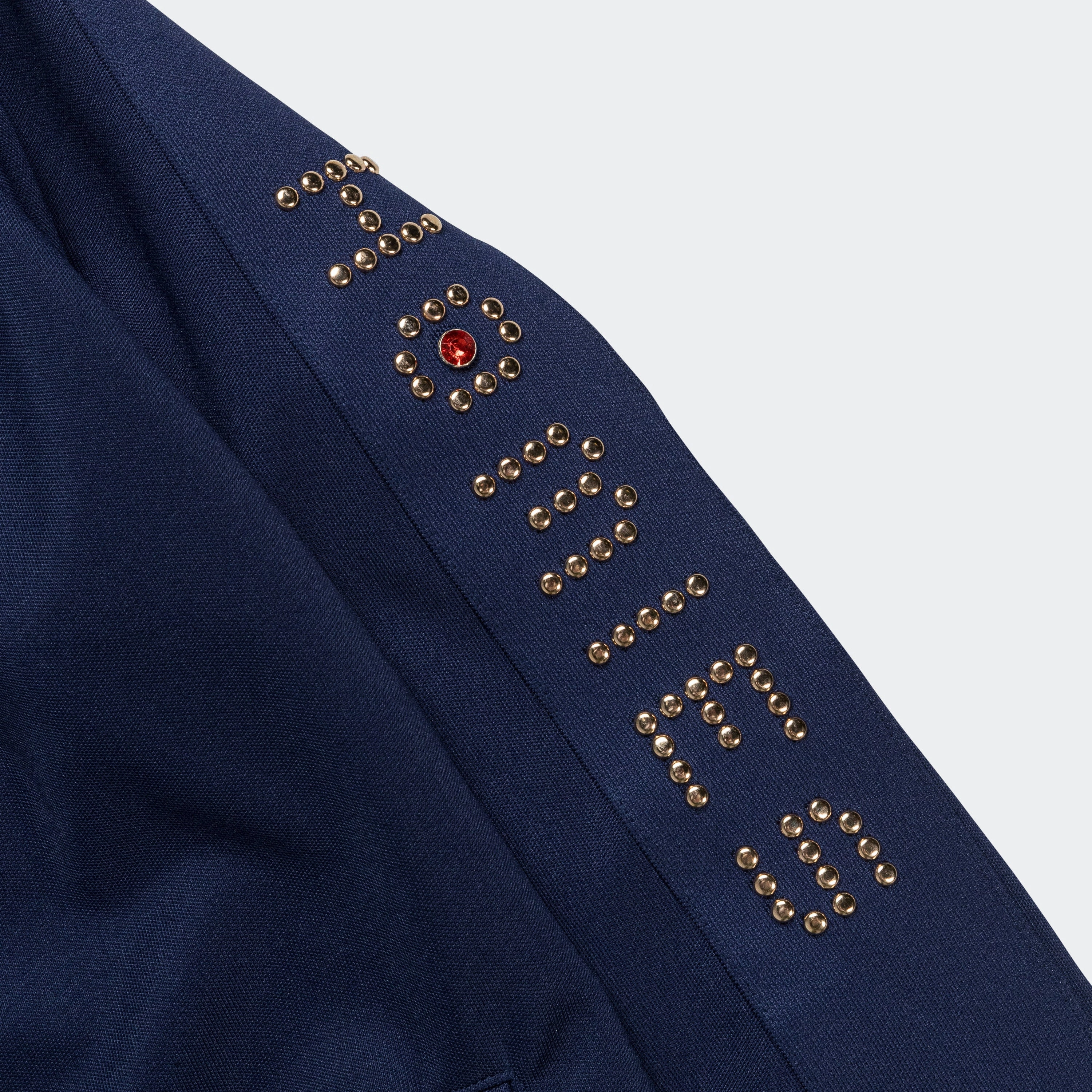 mesh ventilation Hooded Attachment Studded Track Jacket - Navy
