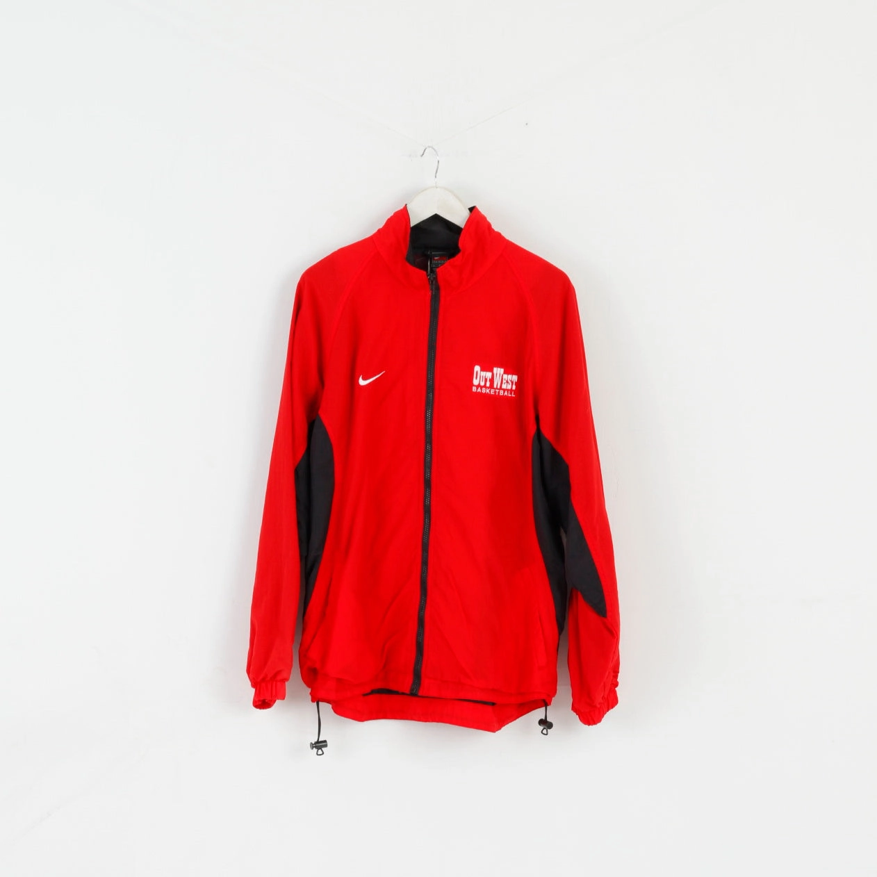 Articulated Sleeves Nike Team Men L Jacket Red Nylon Out West Basketball Activewear Zip Up Top