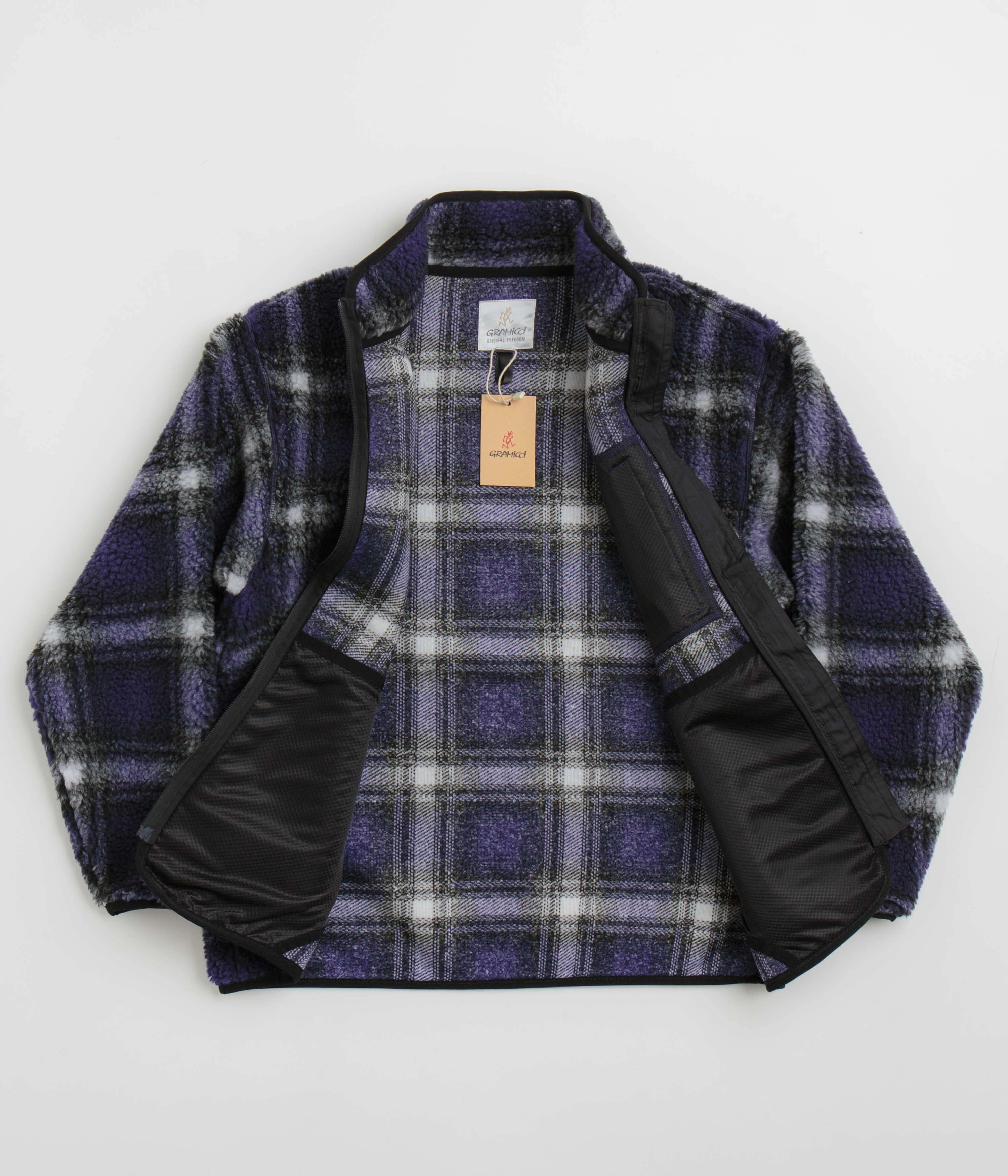 Lightweight Outfit Gramicci Shadow Plaid Sherpa Jacket - Purple Shadow Plaid