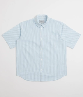 Two Tone Stitching Carhartt Phelps Short Sleeve Shirt - Phelps Stripe / Bluebird