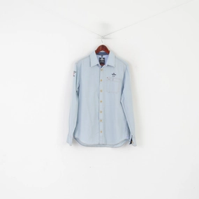 EasyCare Fabric Resort Wear New Zealand Auckland Men L Casual Shirt Blue Cotton Striped Long Sleeve Top