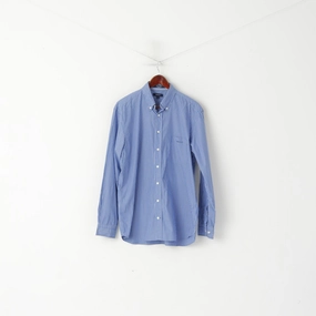 Gant Men L Casual Shirt Blue Striped Coton Epire Poplin Long Sleeve Regular Top Sleek Silhouette Traveler??s Choice