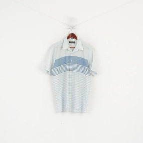 Relaxed Silhouette Social Meetup Paolo Borghesi Men XL Casual Shirt Blue Vintage Cotton Striped Pocket Summer Top