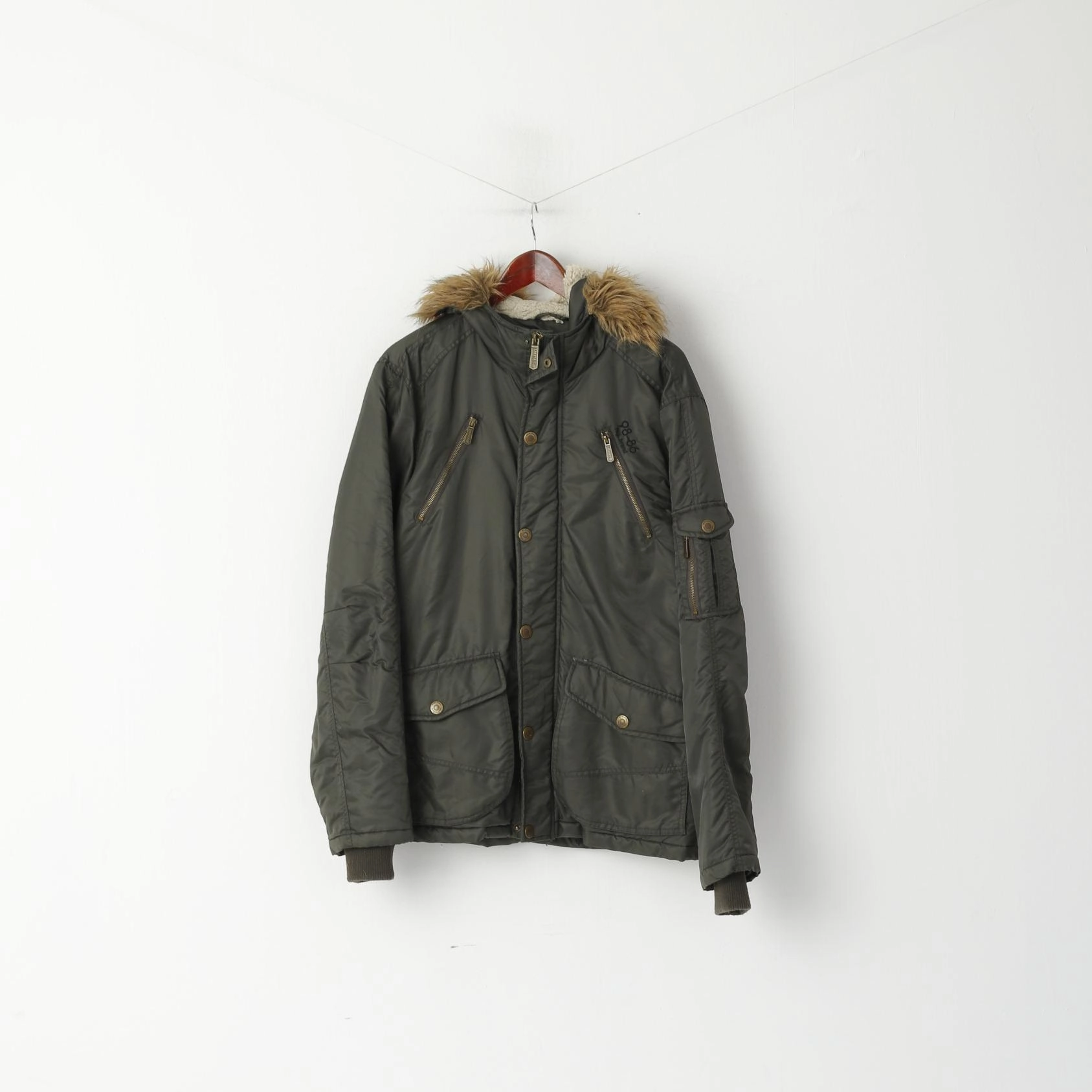 Sublevel Men L Jacket Green Paded Hooded Nylon Waterproof Outdoor Parka ski holiday