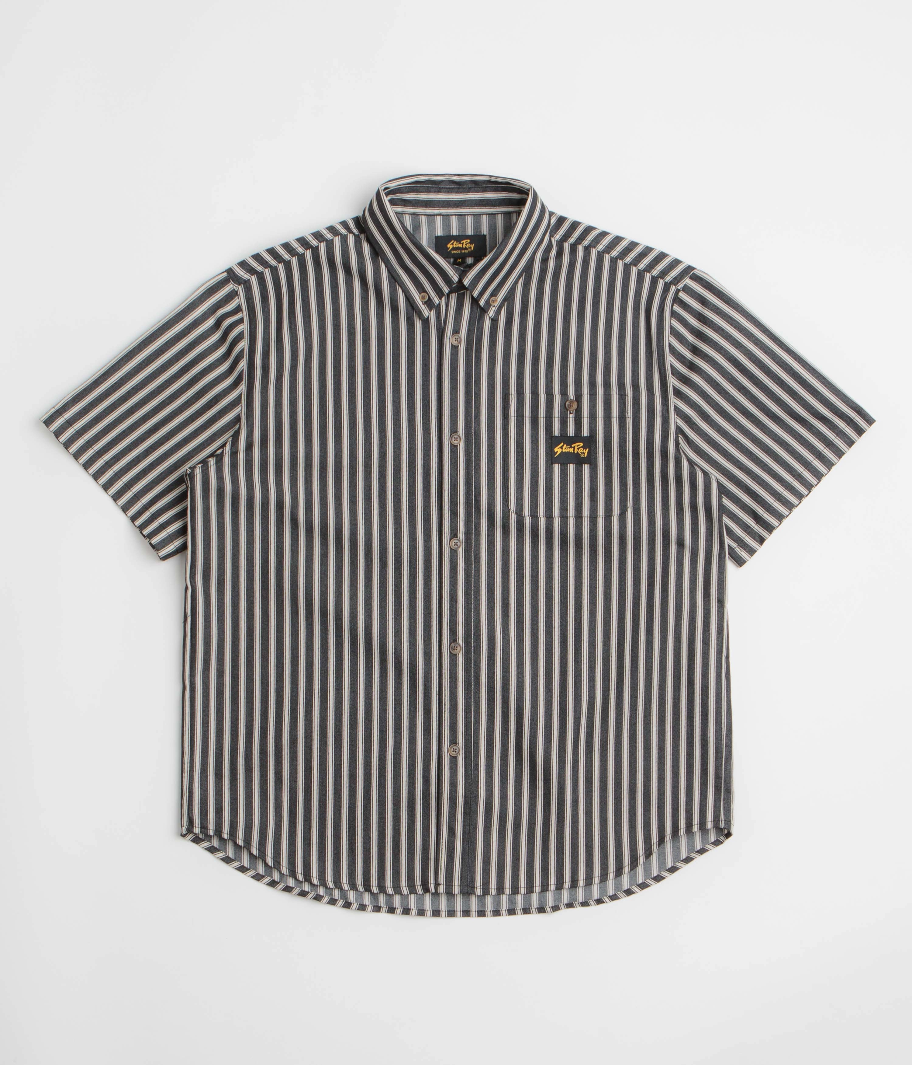 Stan Ray Short Sleeve Flannel Shirt - Charcoal Stripe Non Iron Fabric Ultra Soft Interior