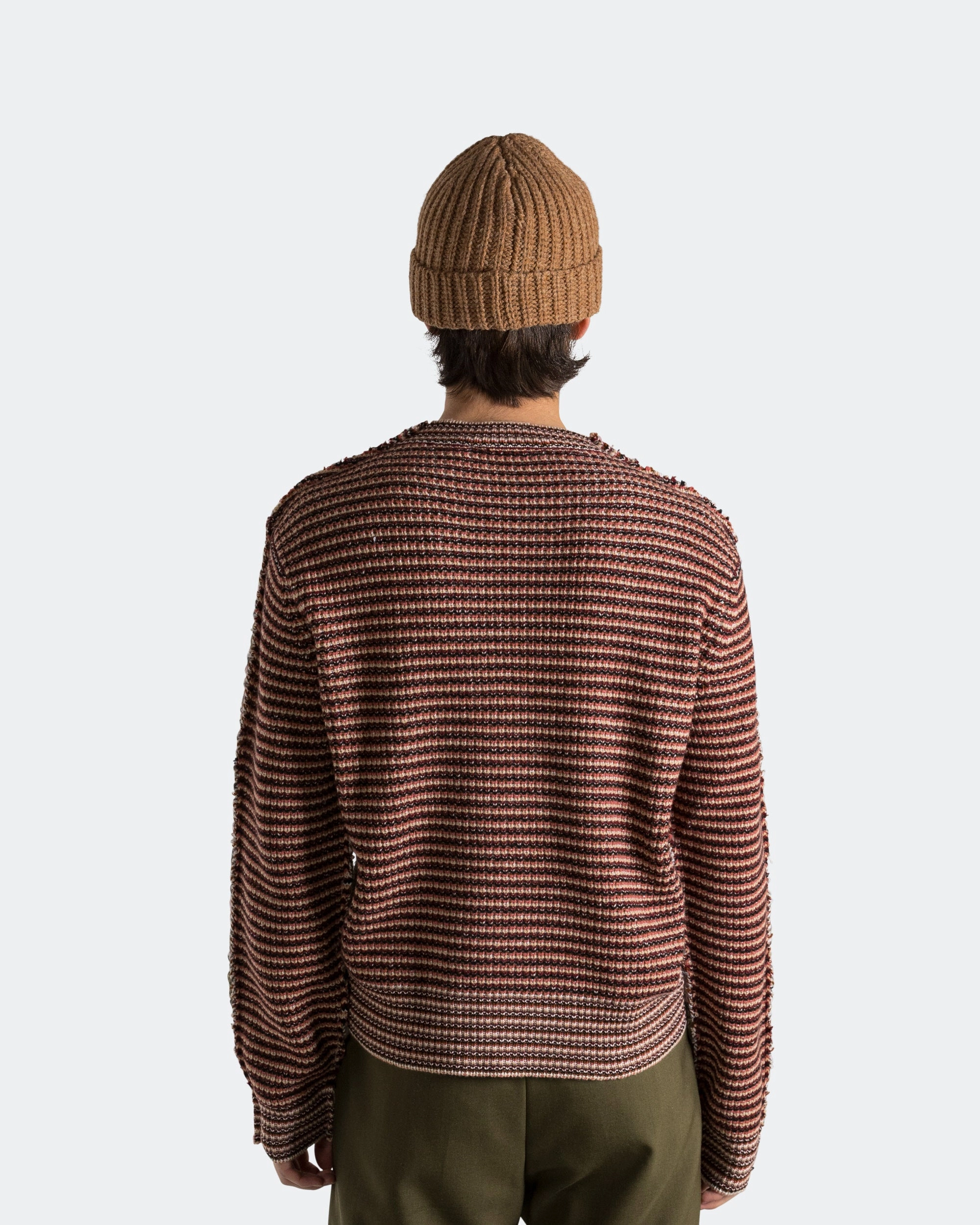 Quiet Style Mixed Stripe Blend Roundneck Sweater - Soft Pink