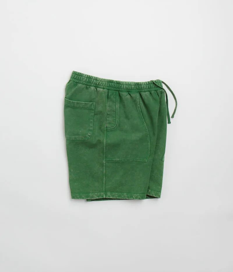 Faux Leather Dime Cyclone French Terry Shorts - Evergreen Snow Washed