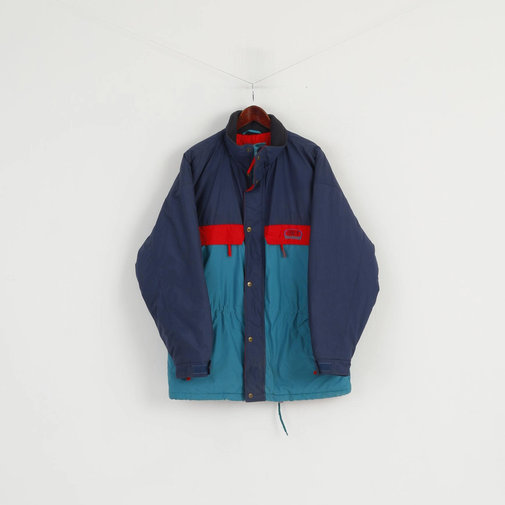 Chain Etirel Men L Jacket Navy Green Vintage Padded Nylon Performance Full Zipper Parka