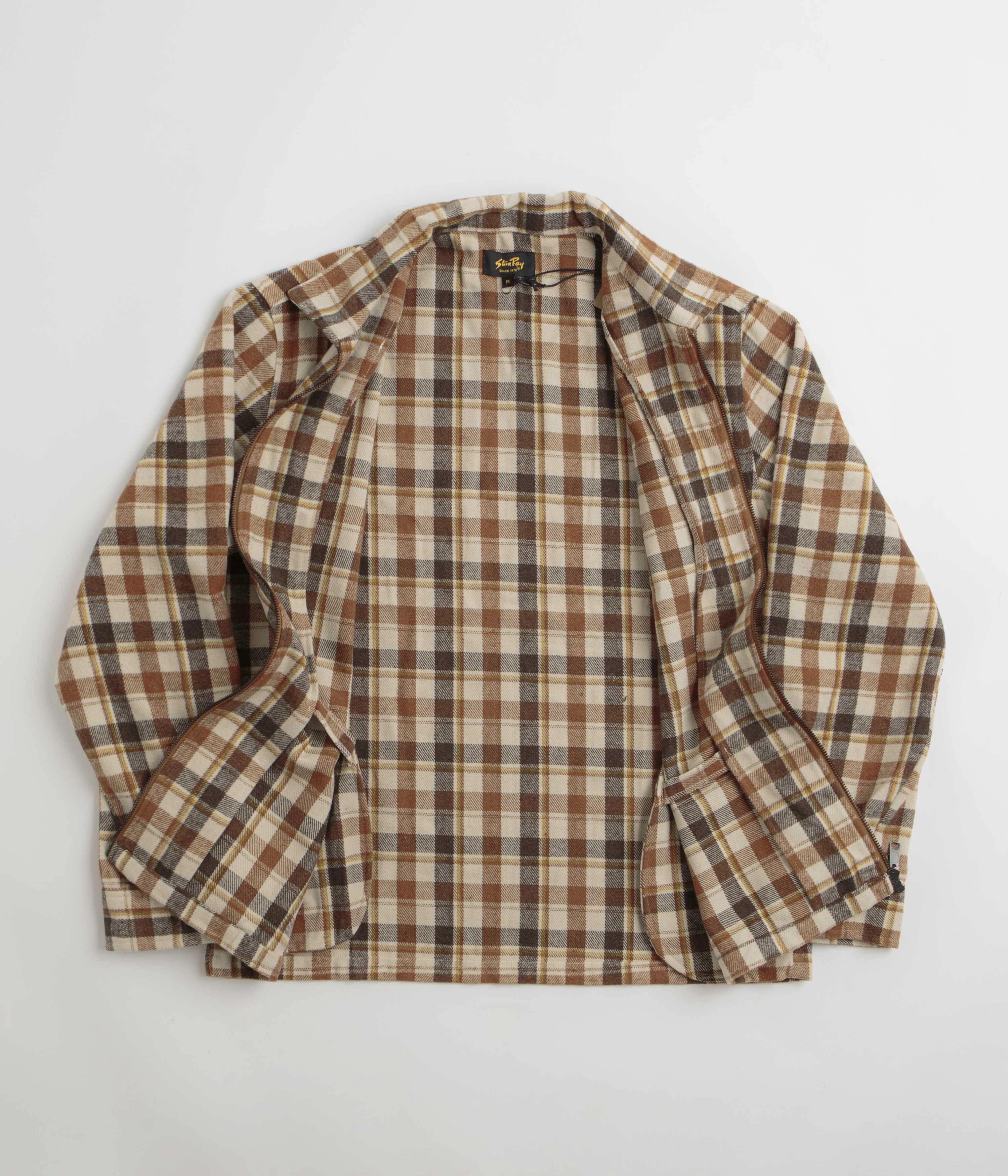Military Inspired Stan Ray Zip Shirt - Tan Plaid