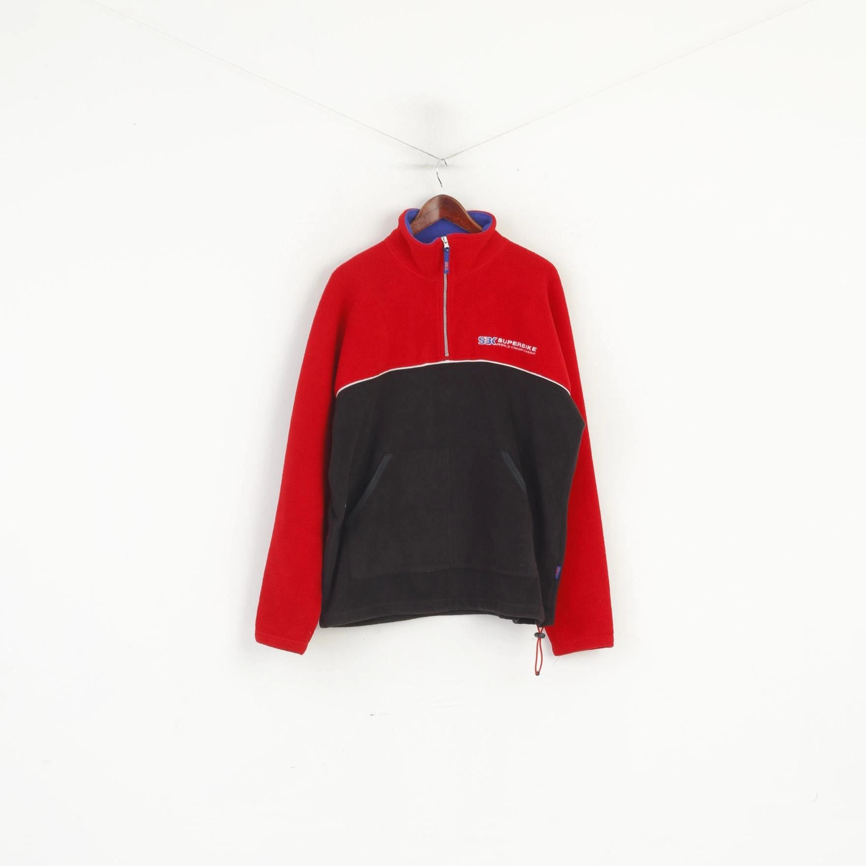 Superbike Men L Fleece Top Red Vintage SBK Zip Neck World Chempionship Sweatshirt Functional Style