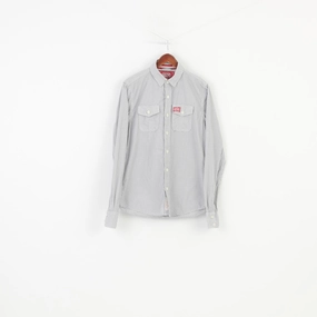 Trendsetter Choice Wrinkle Resistant Material Superdry Men L Casual Shirt Long Sleeve White Checkered Collar Cotton Top