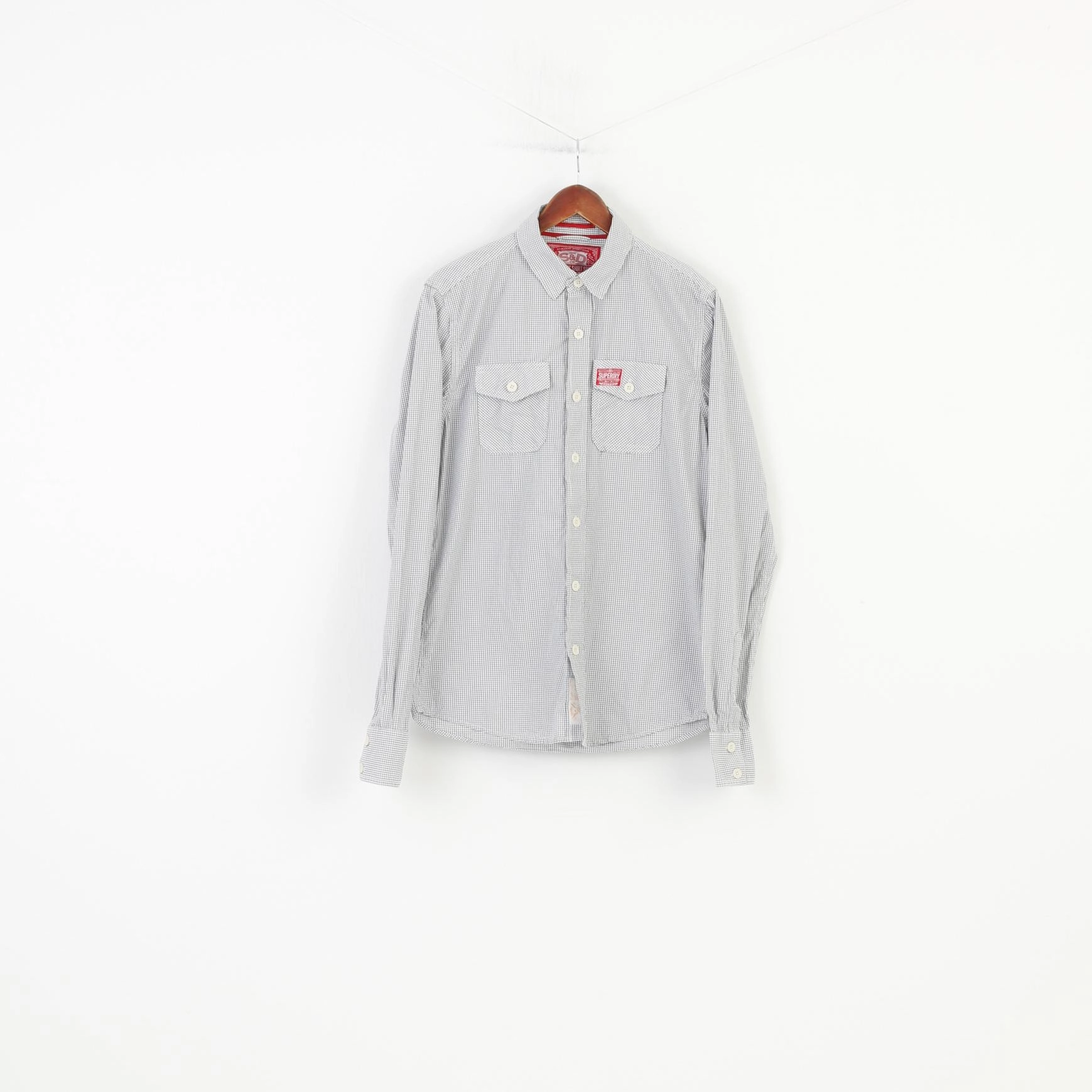 Trendsetter Choice Wrinkle Resistant Material Superdry Men L Casual Shirt Long Sleeve White Checkered Collar Cotton Top