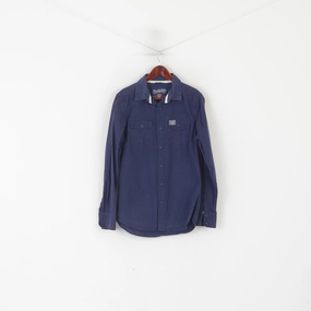 Summer Outfit Soft touch finish Superdry Men M Casual Shirt Navy Cotton Japan Spirit Long Sleeve Pocket Top