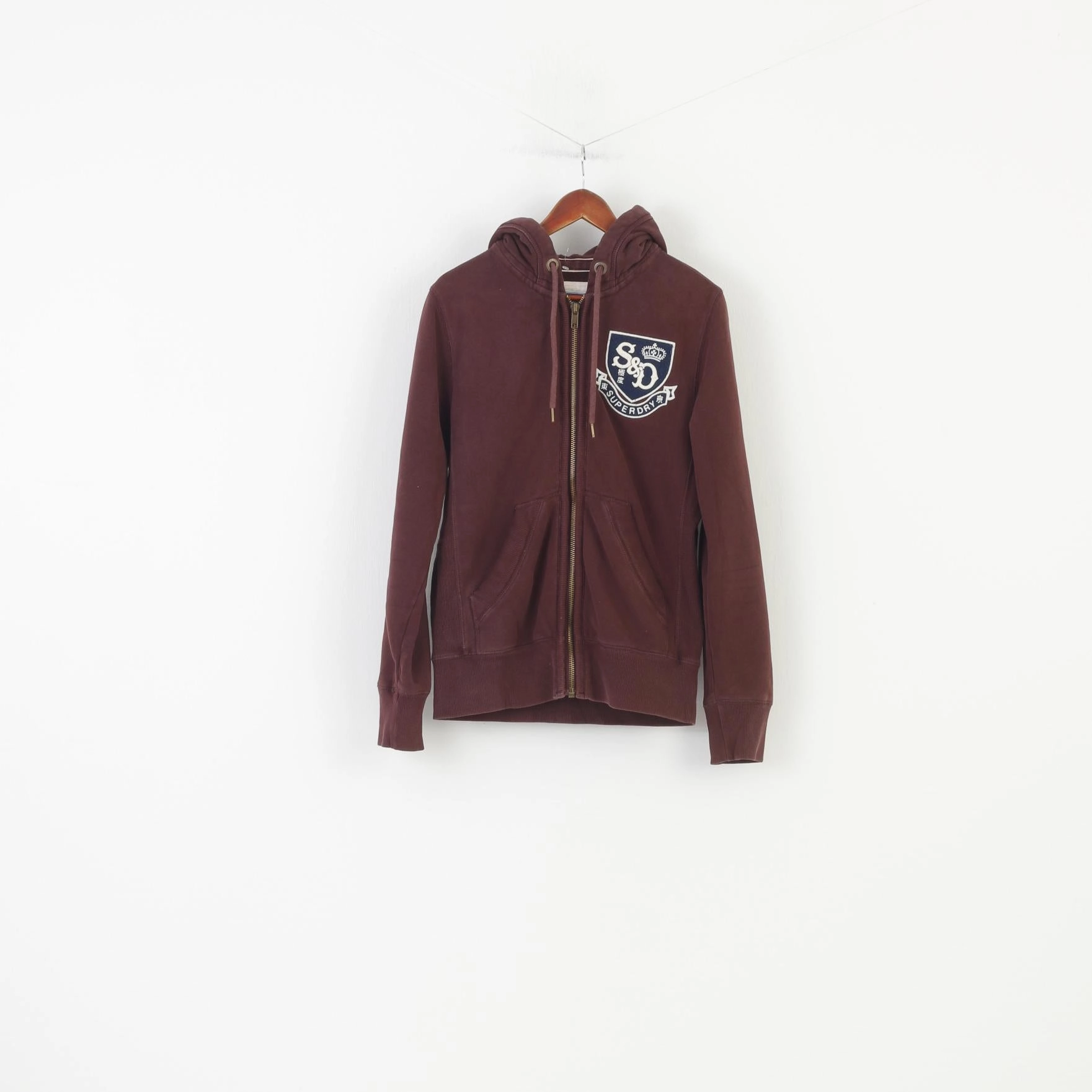 Layered Wear Superdry Men M Sweatshirt Hood Padded Full Zipper Burgundy Cotton Hoodie Vintage Top
