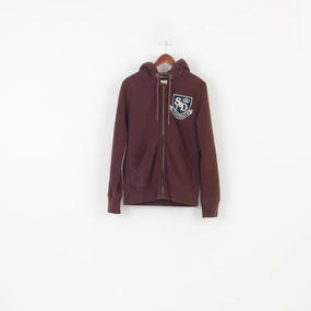 Layered Wear Superdry Men M Sweatshirt Hood Padded Full Zipper Burgundy Cotton Hoodie Vintage Top