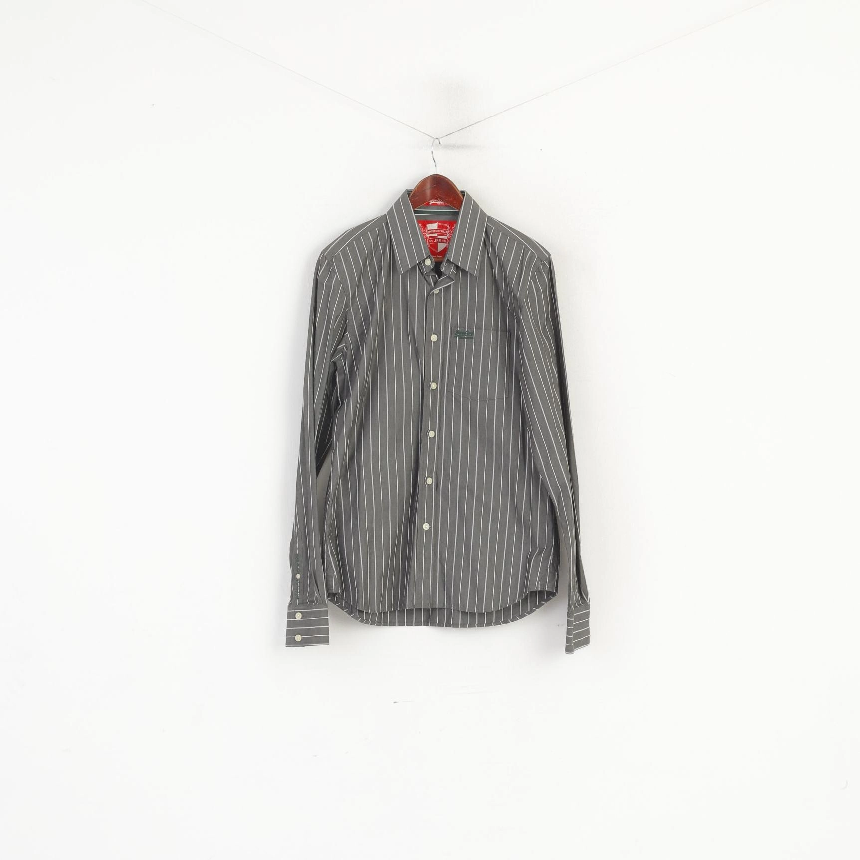 Subtle Print Multi Layer Stitching Superdry Men XL (L) Casual Shirt Grey Cotton Striped Long Sleeve Slim Fit Top
