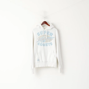 Superdry Men XL Sweatshirt Cream Cotton Hooded Big Logo Power Hoodie Top good for gym sessions