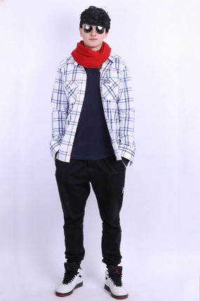 Superdry Mens L Casual Shirt White Check Cotton Long Sleeve Fitted Shape