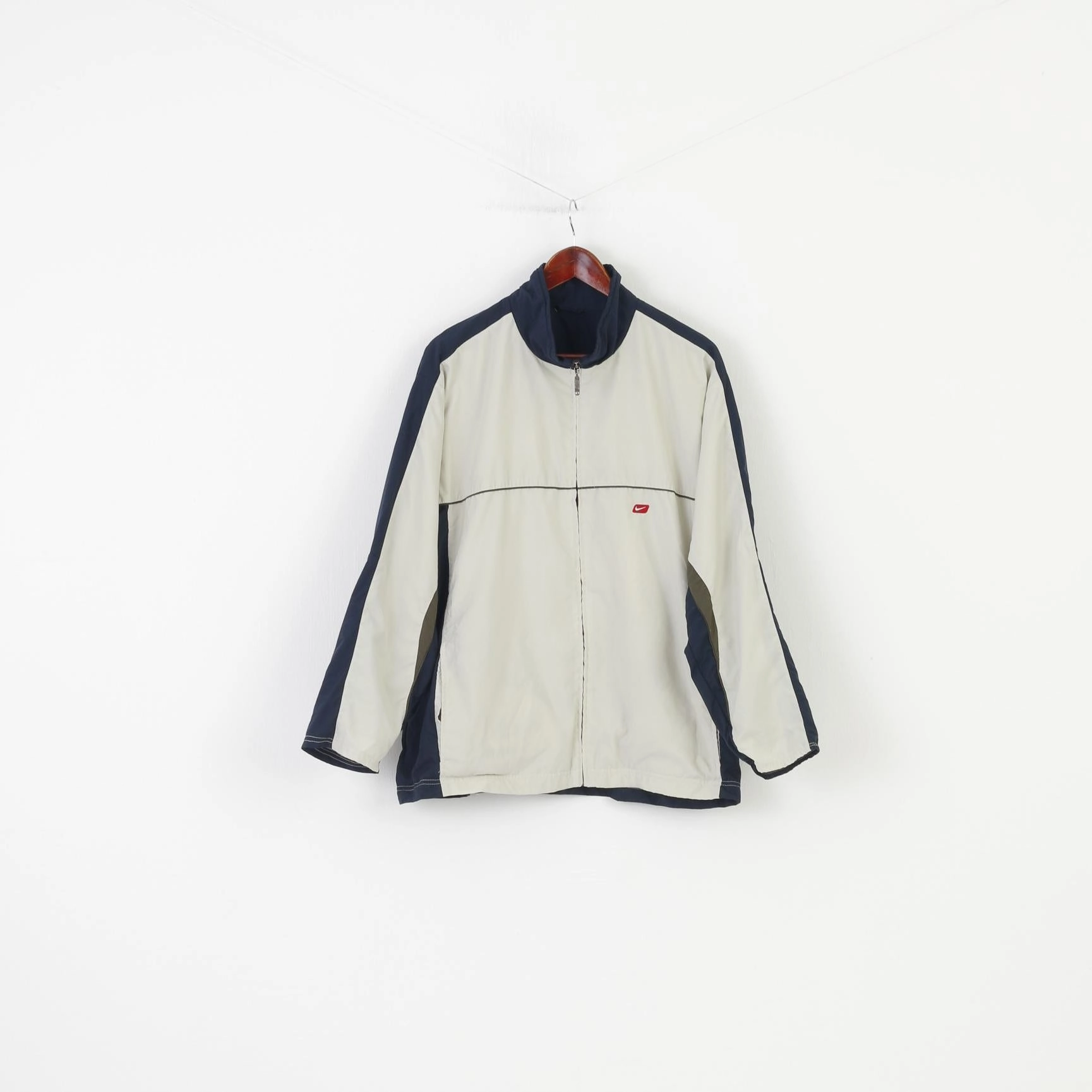 Nike Men L Jacket Crem Navy Vintage Sportswear Full Zipper 90s Activewear Top hat