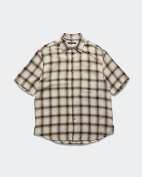 SS Oversized Shirt - White Ombre Check Longline Hemline Basic Layering