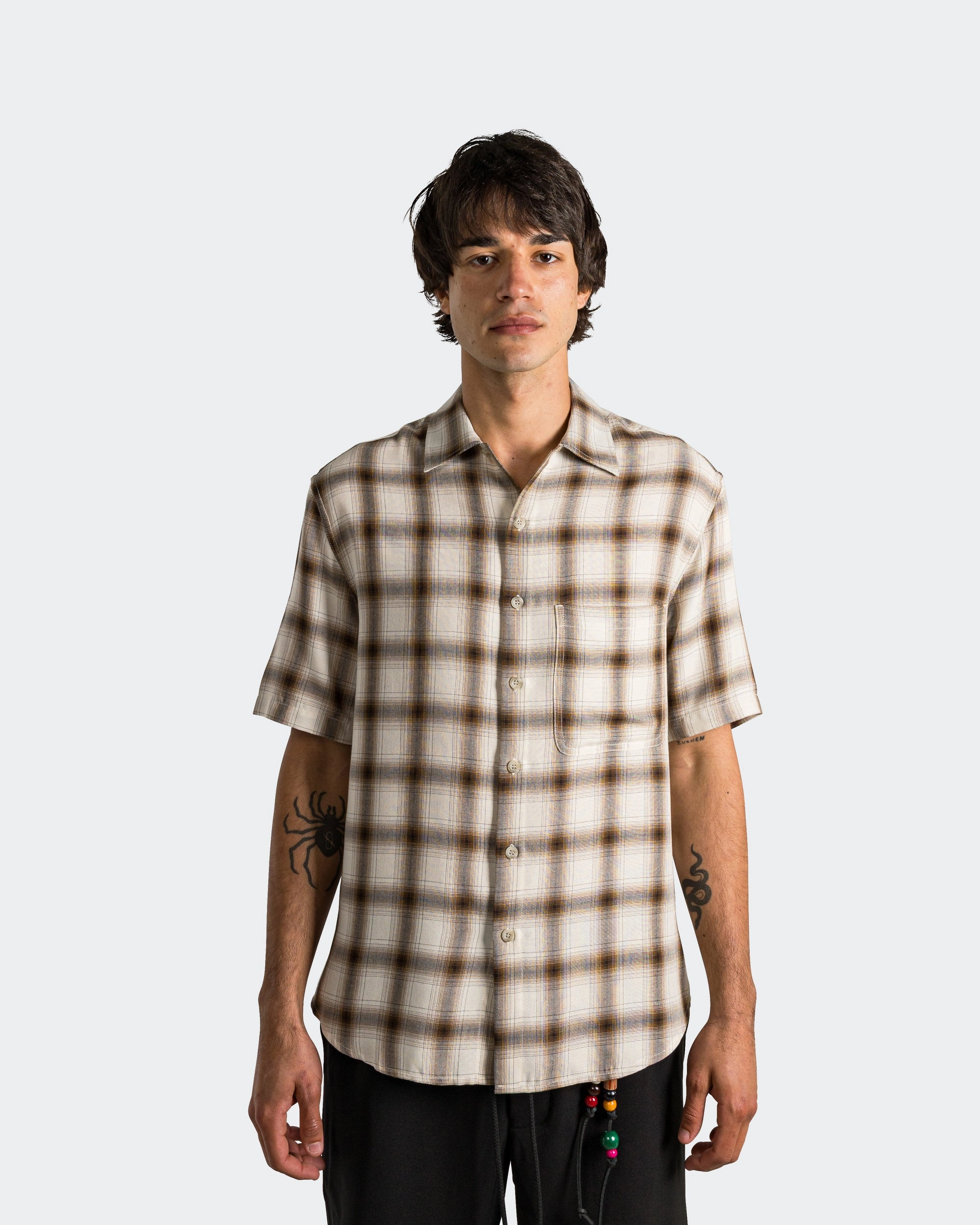 SS Oversized Shirt - White Ombre Check Hypoallergenic Fibers Relaxed Design