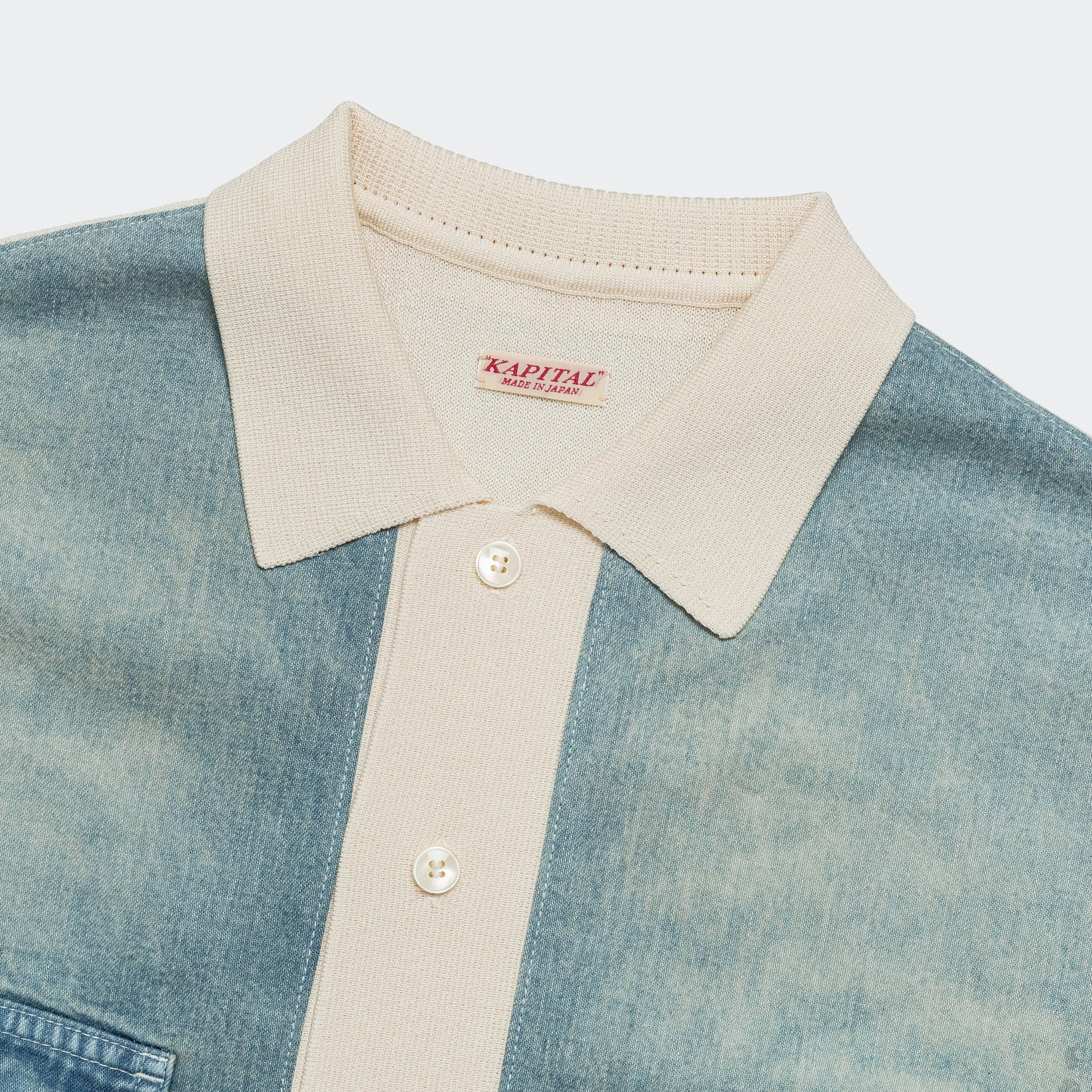 Performance Fabric Knit x 8oz Denim Coverall Polo Shirt - Ecru