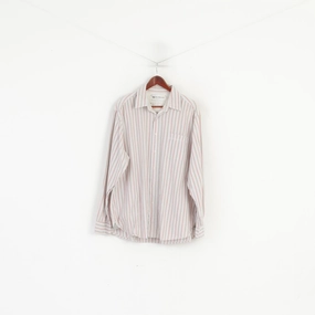 Trendsetting Wrangler Men XL Casual Shirt Beige Striped Cotton Classic Fit Long Sleeve Western Top