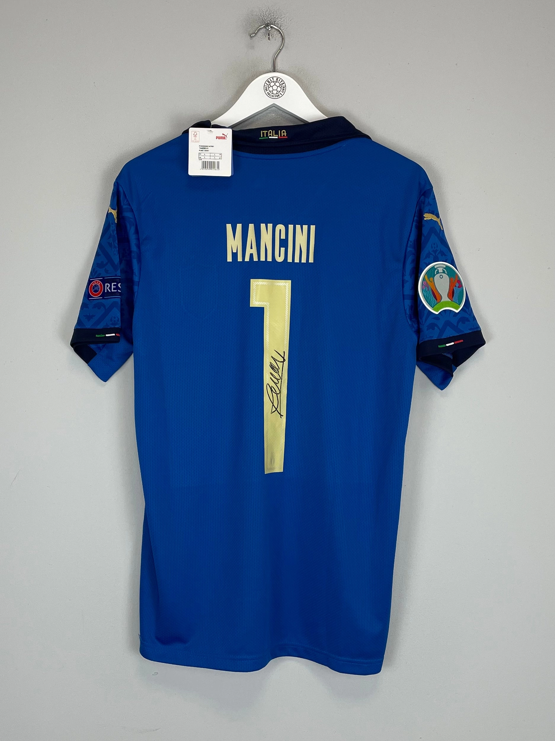 2020/21 ITALY MANCINI #1 *SIGNED* BNWT HOME SHIRT (L) PUMA Snag Resistant Knit Slub Textured Surface