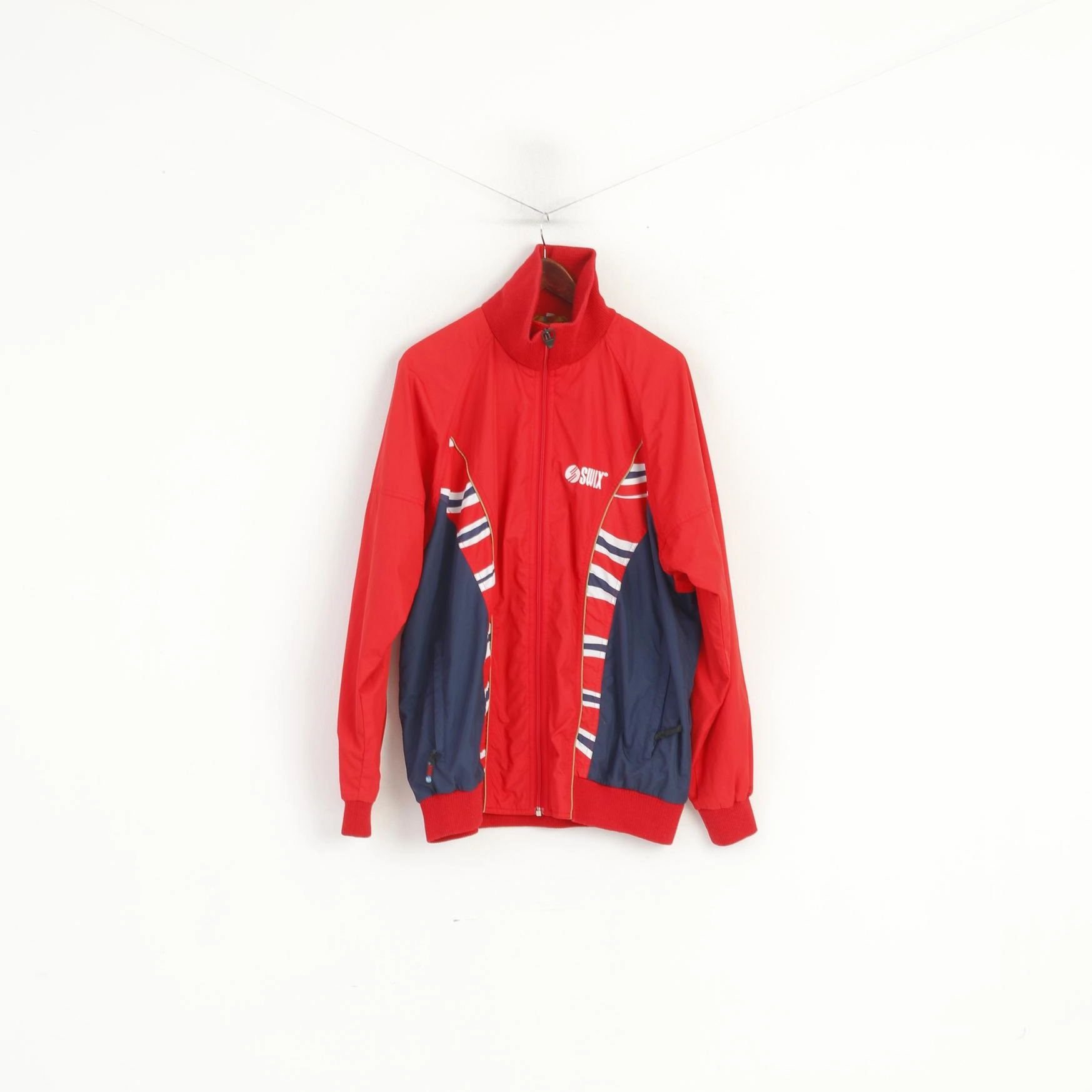 SWIX Men XXL Jacket Red Bomber Vintage Windbreaker Full Zip Activewear Top Universal Size Adaptation ConvertibleCollar