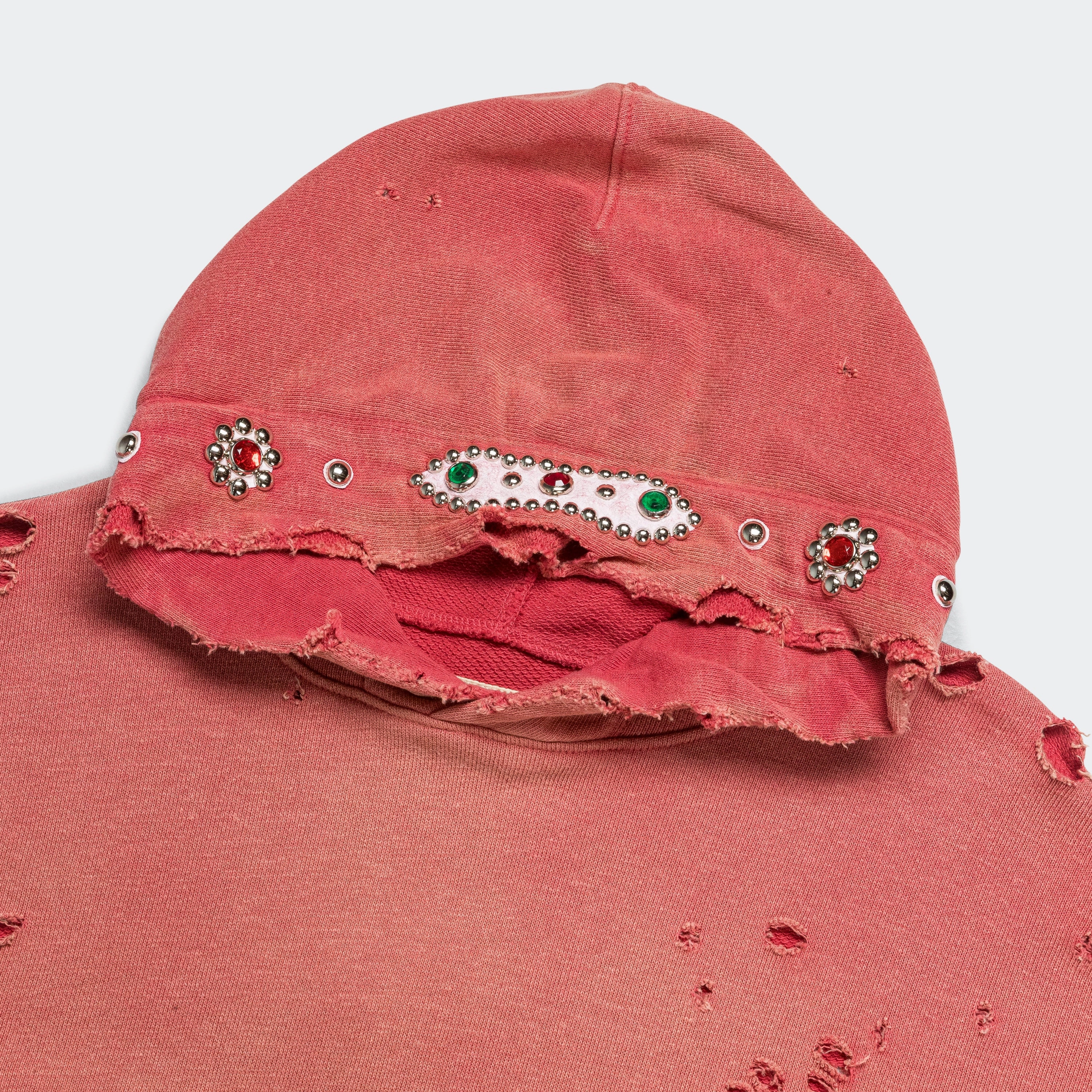 product market share Dark Shade SWT Knit THRILLER Damaged Hoodie (STUDS) - Red