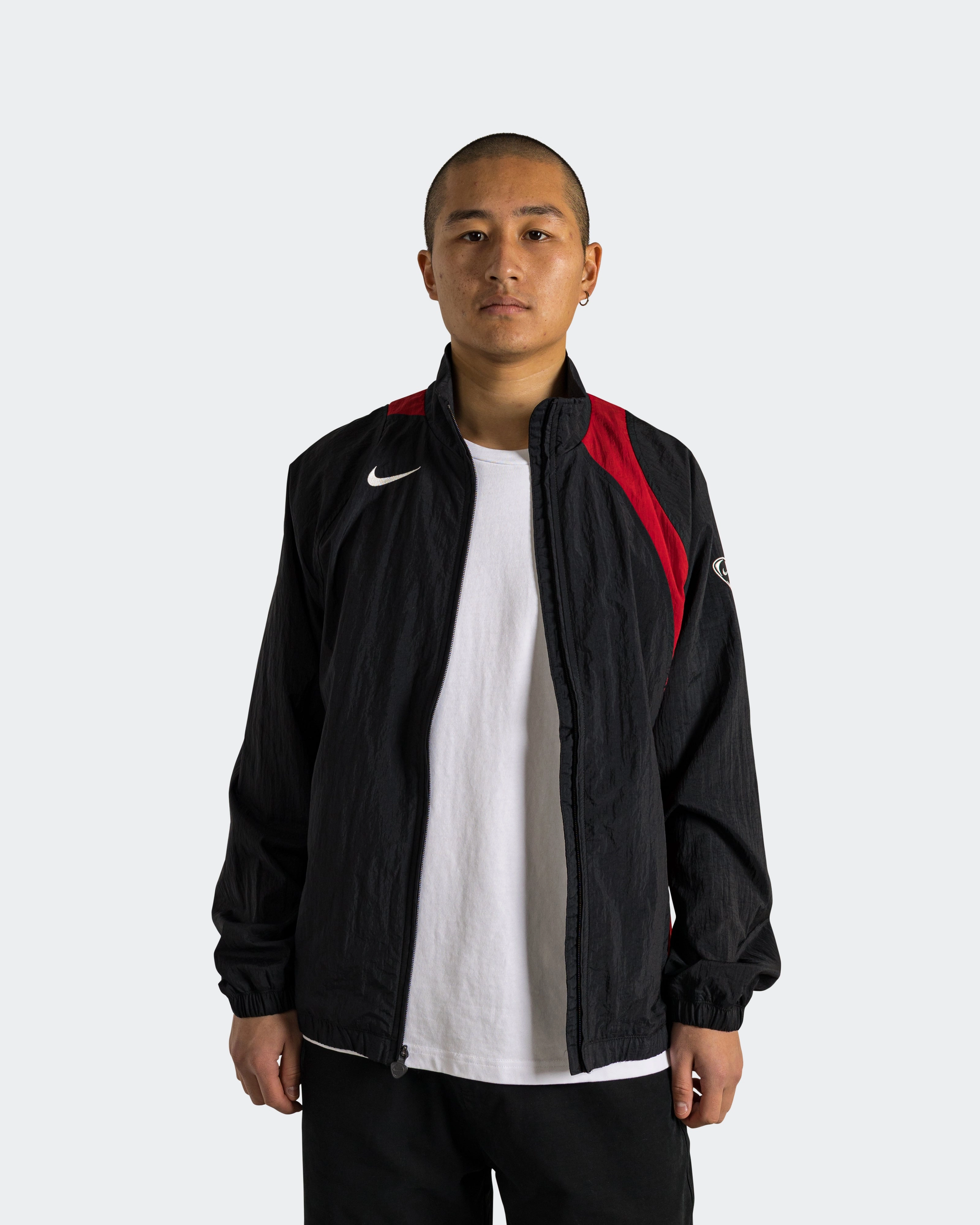 No Collar T90 Water Repellent Track Jacket - Black/Gym-Red