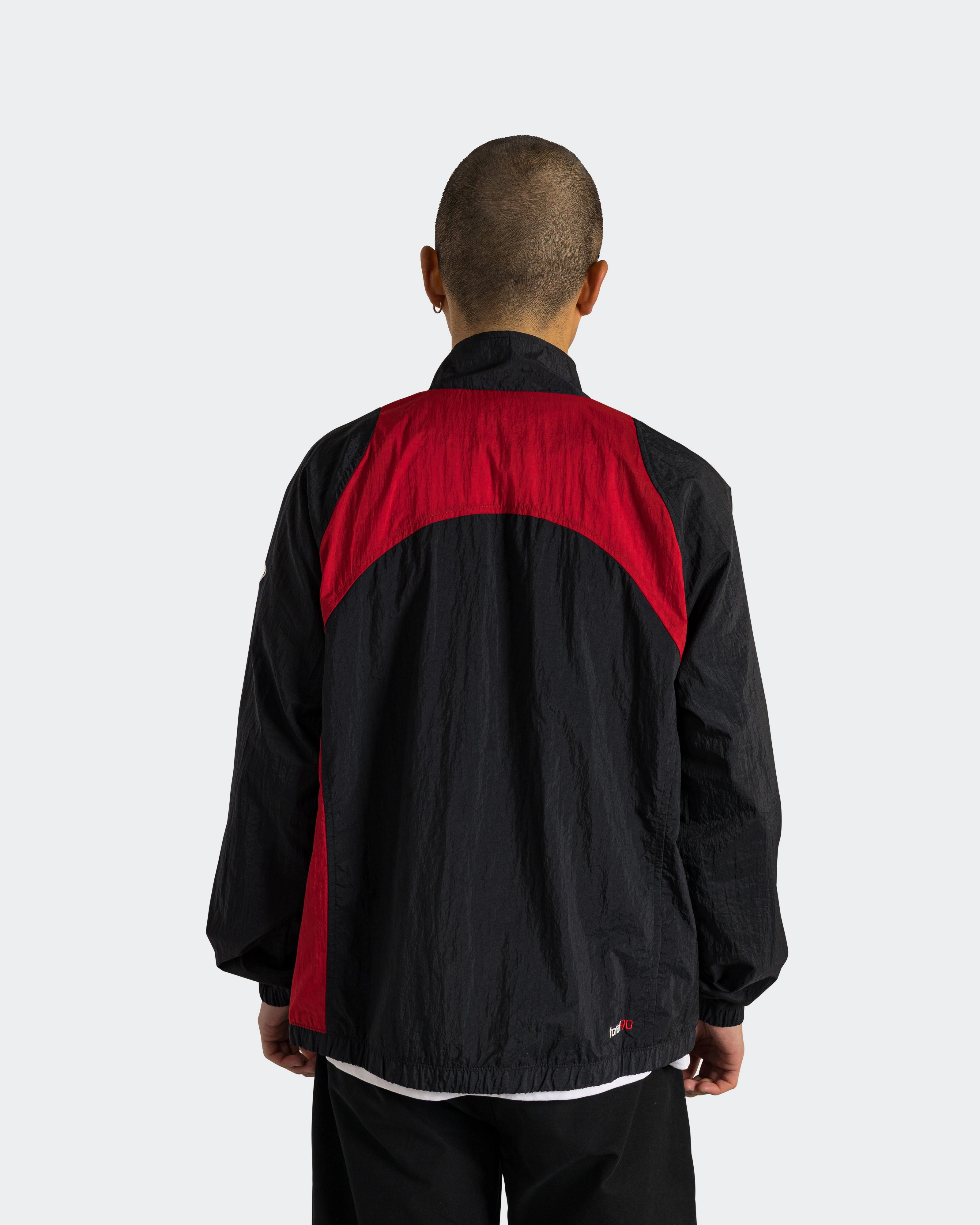 Elastic hem Recycled Material Construction T90 Water Repellent Track Jacket - Black/Gym-Red