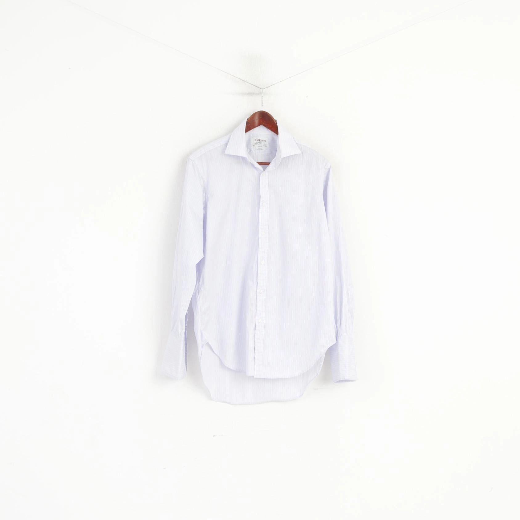 T.M. Lewin Men 15.5 33 L Casual Shirt Blue STriped Cotton Cuff Long Sleeve Luxury Top Classic Design