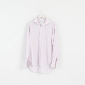 T.M. Lewin Men 17.5 36 XXL Casual Shirt White Striped Cotton Cuff Long Sleeve Top Mature Elegance Durable Thread Construction