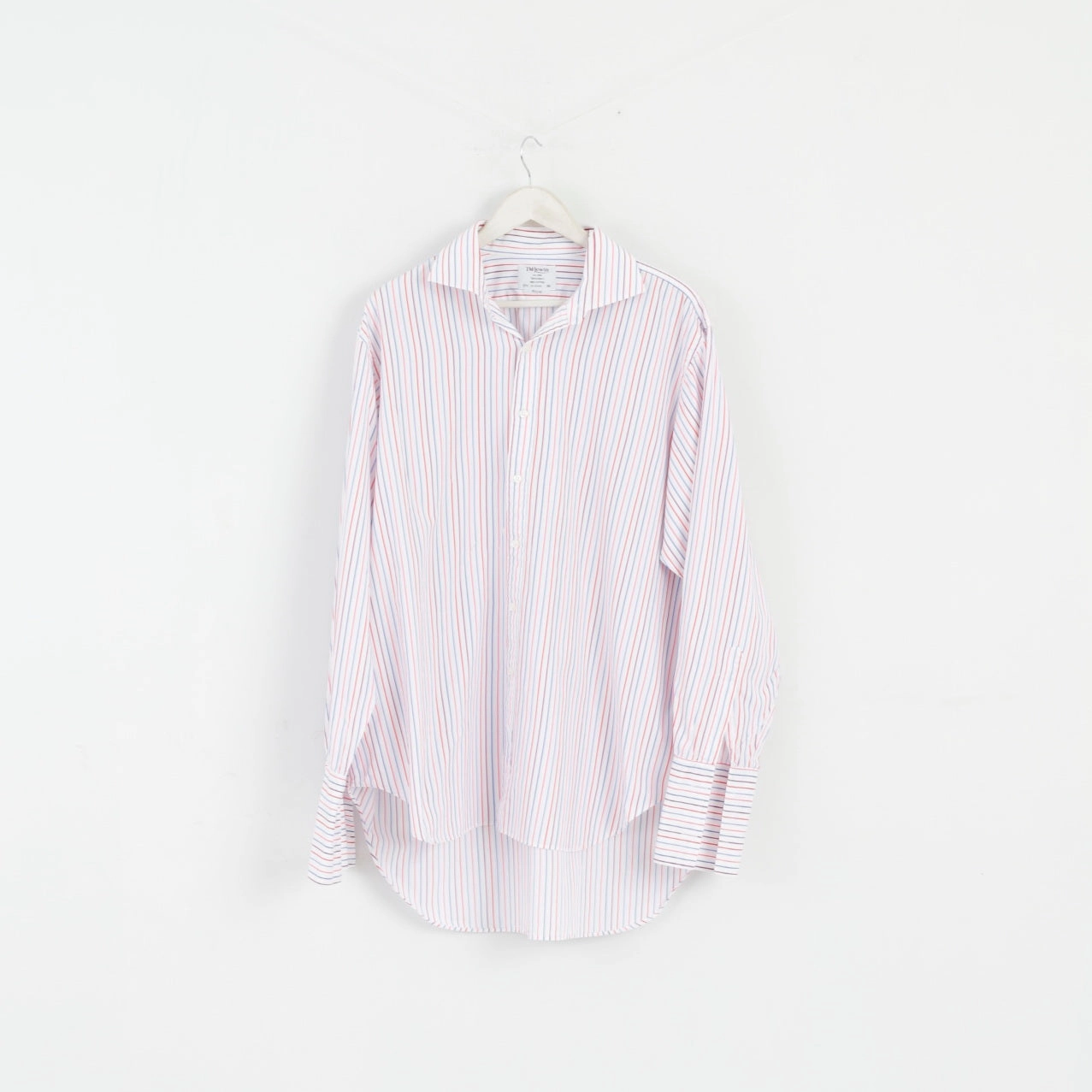 T.M. Lewin Men 17.5 36 XXL Casual Shirt White Striped Cotton Cuff Long Sleeve Top Mature Elegance Durable Thread Construction