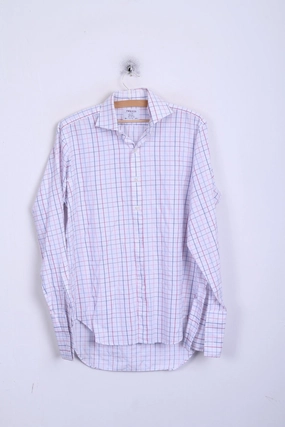 Comfort-First Patterned Texture T.M.Lewin Mens 15.5 34.5 L Formal Shirt Check Regular Fit White Cufflinks