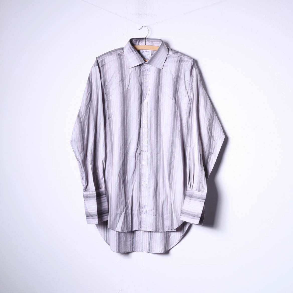 T.M.Lewin Mens 16.5 33 L Casual Shirt Grey Cotton Striped Cuff Elegant Top Easy Care Exclusive Collection