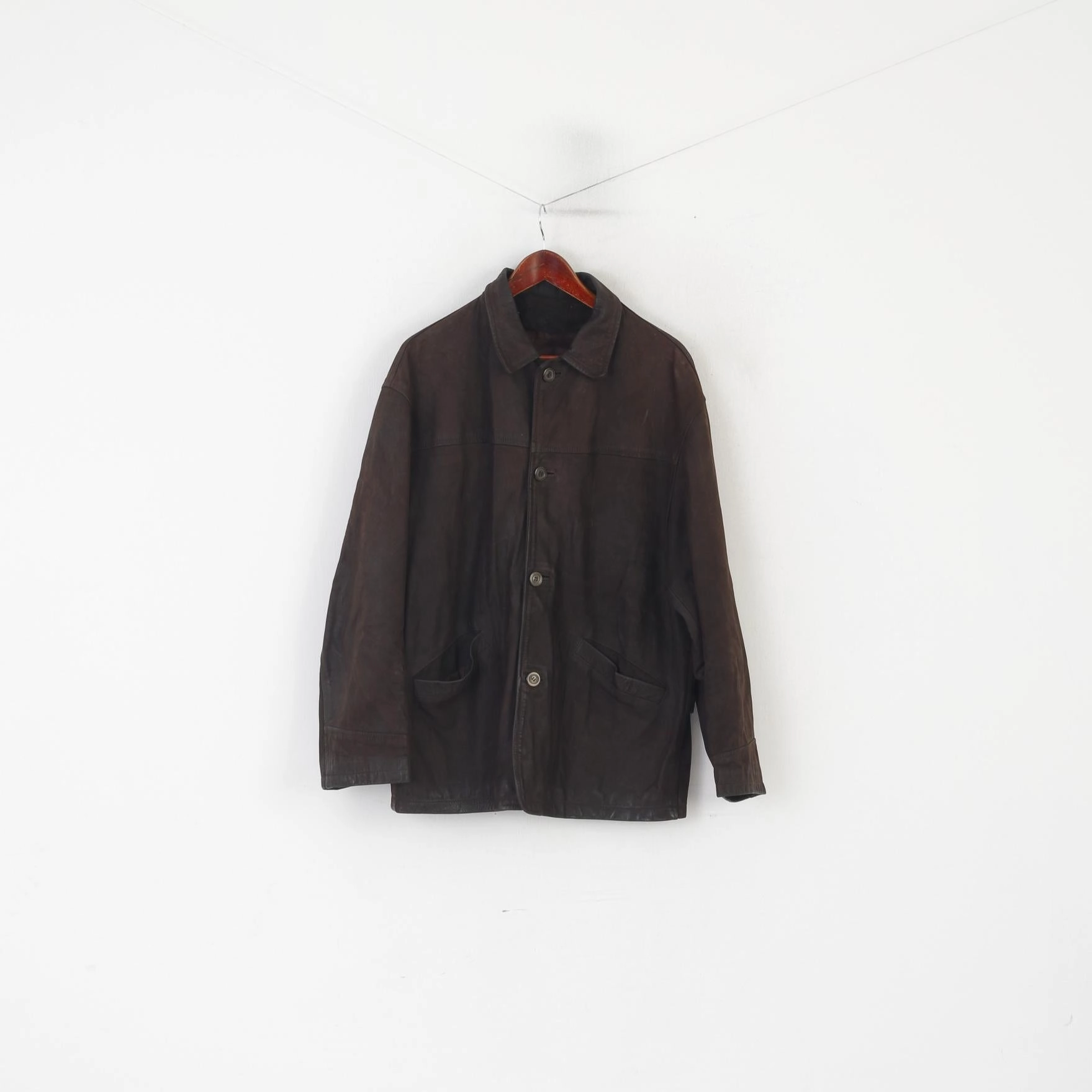Account detachable sleeves Clinton Pelle Men L Jacket Brown Leather Vintage Made in Italy Western Top