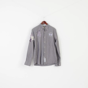 Street Fashion Cooling Mesh Lining La Martina Men M Casual Shirt Purple Cotton French Alps Polo Argentino Long Sleeve Top